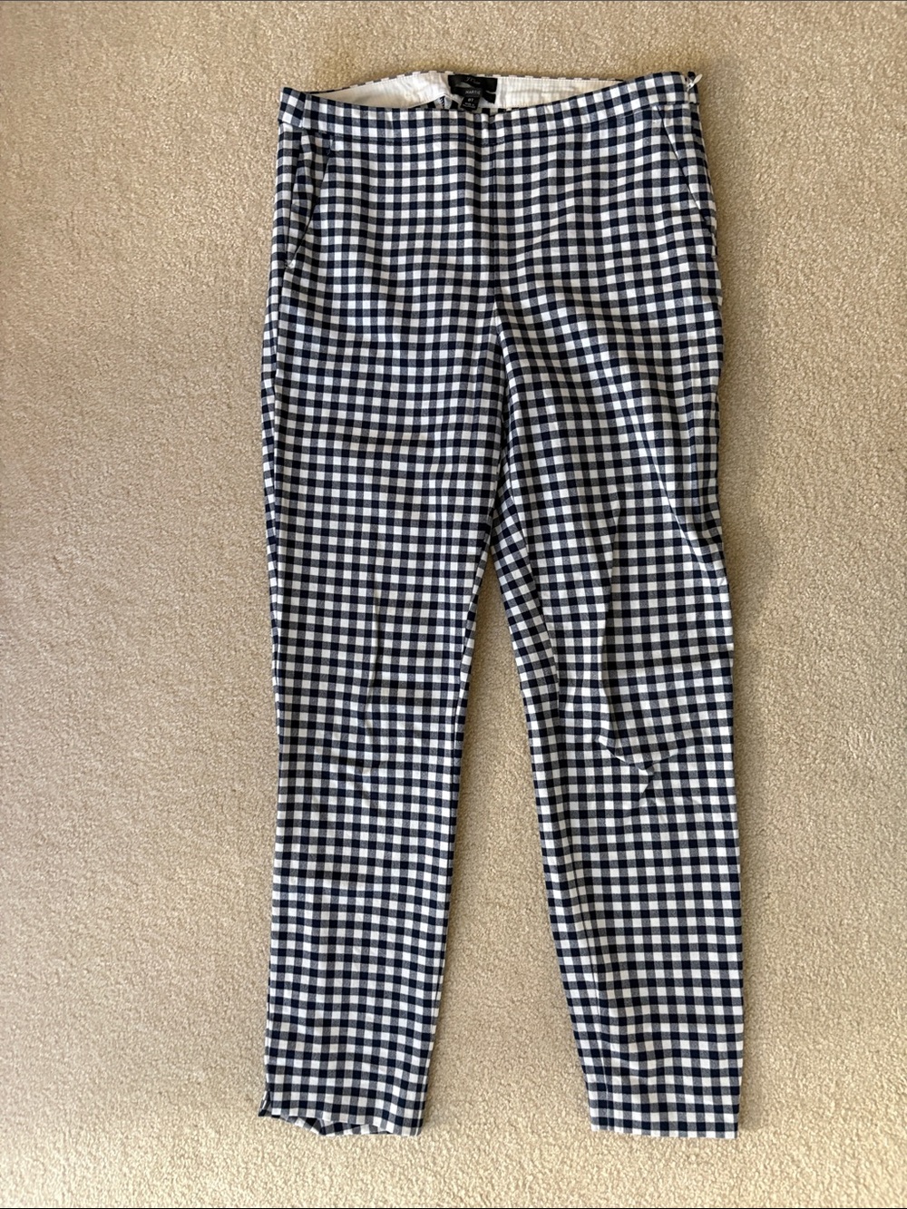 J. Crew Navy and White Gingham Trousers - Tall